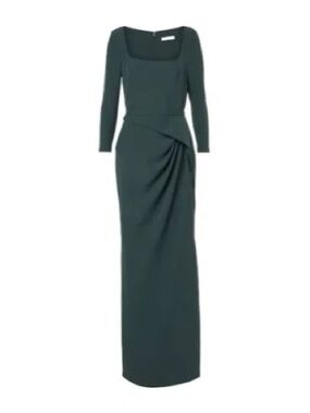 Safiyaa Mahir Gown Long-Sleeve Square Neck Evening Gown in Deep Green